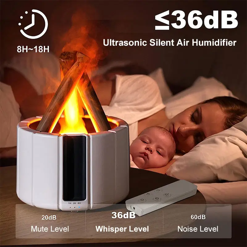 Bonfire Elektrikli Usb Aroma Difüzörü Masaüstü Ultrasonik Nemlendirici Uzaktan Kumandalı Sessiz Küçük Tasarım Ev Ofis Atmosfer Lambası